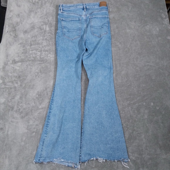 American Eagle Jeans Womens 8 Super Hi Rise Flare Blue Light Wash Stretch - Picture 4 of 11